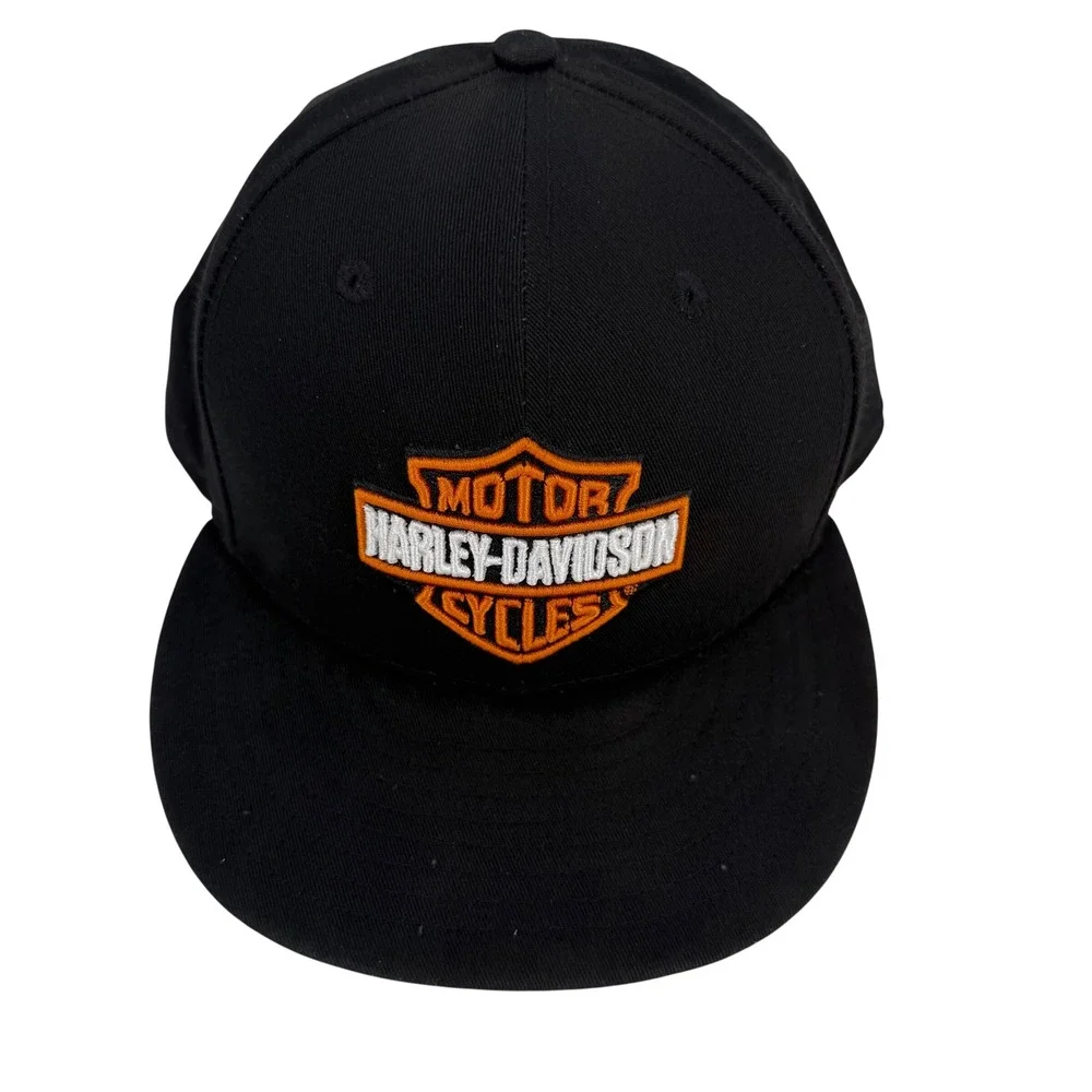 Harley-Davidson New Era 59FIFTY Fitted Hat Black Orange Size 7 3/8 Biker Cap